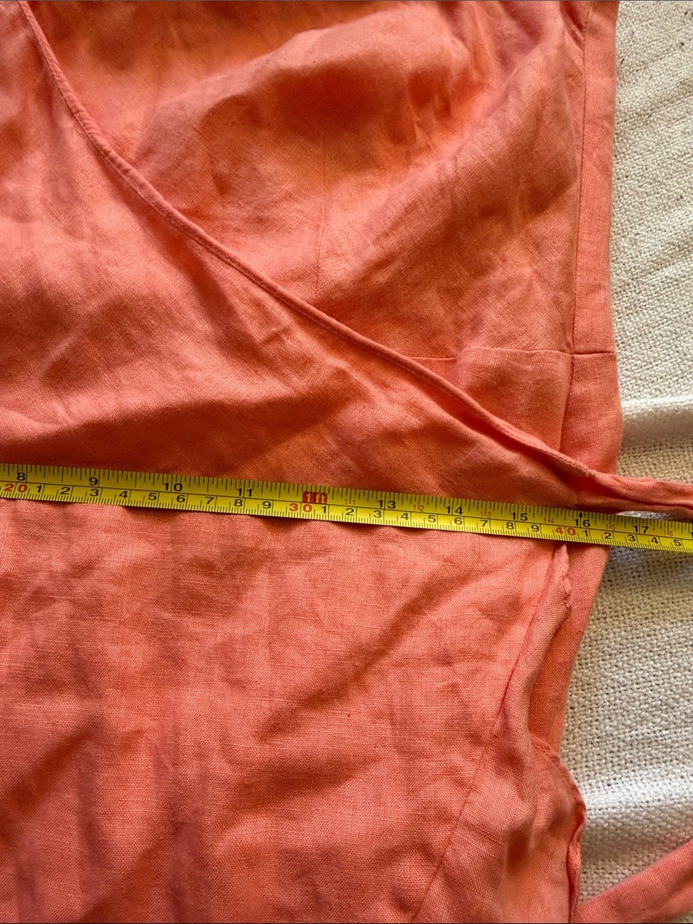 Ralph Lauren Peach 100% Linen A-Line Ruffle Halter Midi Wrap Sun Dress Size 12 - Picture 12 of 12